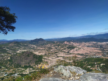 vista panorámica de un paisaje con mucha vegetación y cielo azul